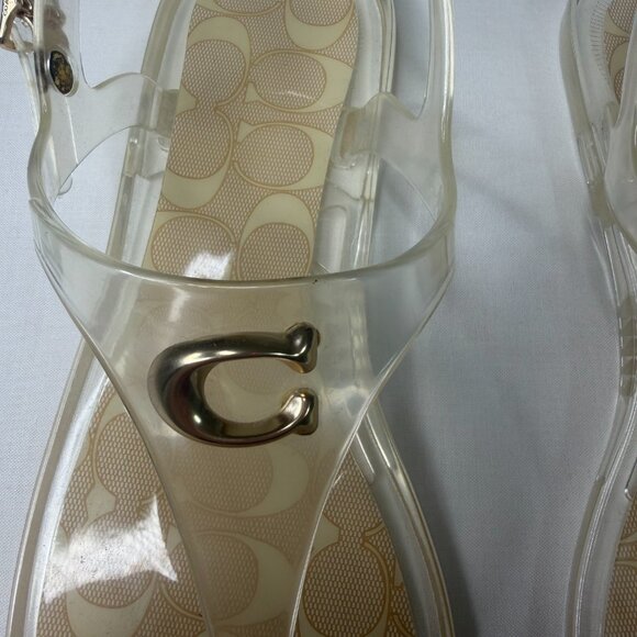 Coach Clear Jelly Sandals Size 9 Women’s Transparent Thong Flip Flops Gold Logo - Picture 2 of 8